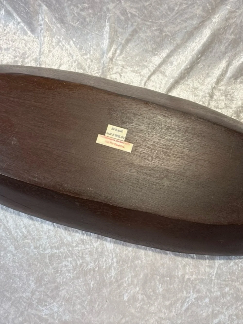 Handmade Carved Wood Oval Boat Centerpiece Tray Large Dark Brown Organic Modern